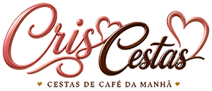 logo cris cestas com o nome cris cestas cestas de café da manhã, em tons de marrom e rosa